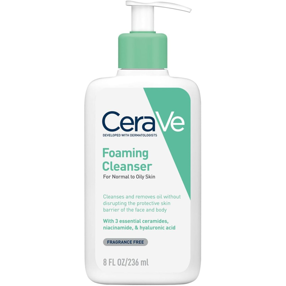 CeraVe Foaming Cleanser | Face and Body Wash for Normal to Oily Skin with Hyaluronic Acid, Niacinamide and Ceramides| Fragrance Free Paraben Free | 8Oz, 236 ML