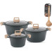 LIFE SMILE Cooking Pots Set - Granite Stone cookware set Multi Layer Granite Non Stick Coating - Bakelite Handles 100% PFOA FREE, Induction Base Cooking Sets (Brown, 16/20/24CM)