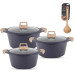 LIFE SMILE Cooking Pots Set - Granite Stone cookware set Multi Layer Granite Non Stick Coating - Bakelite Handles 100% PFOA FREE, Induction Base Cooking Sets (Brown, 16/20/24CM)