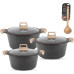 LIFE SMILE Cooking Pots Set - Granite Stone cookware set Multi Layer Granite Non Stick Coating - Bakelite Handles 100% PFOA FREE, Induction Base Cooking Sets (Brown, 16/20/24CM)