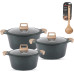 LIFE SMILE Cooking Pots Set - Granite Stone cookware set Multi Layer Granite Non Stick Coating - Bakelite Handles 100% PFOA FREE, Induction Base Cooking Sets (Brown, 16/20/24CM)