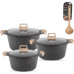 LIFE SMILE Cooking Pots Set - Granite Stone cookware set Multi Layer Granite Non Stick Coating - Bakelite Handles 100% PFOA FREE, Induction Base Cooking Sets (Brown, 16/20/24CM)
