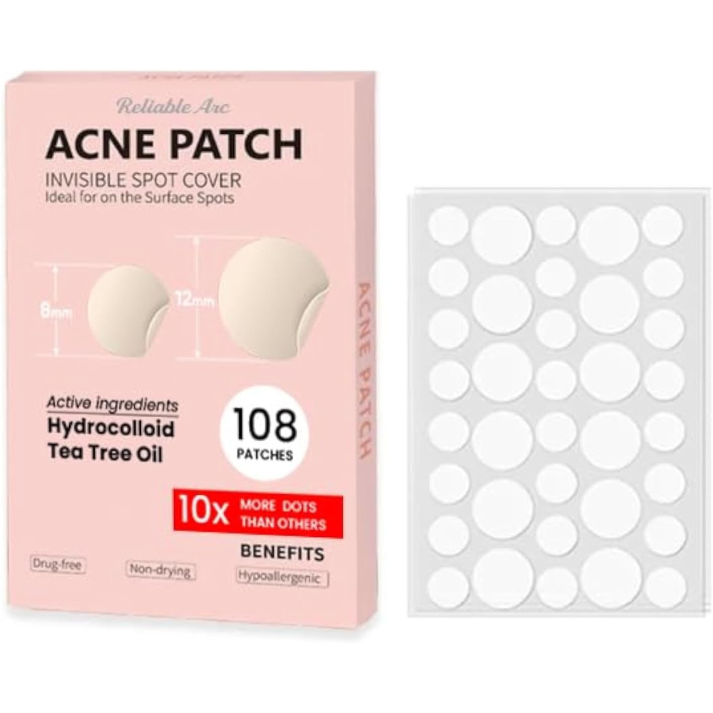 Reliable Arc 108 PCS Hydrocolloid Pimple Patches With Tree Tea Oil - Acne Dots / Pimple / Zit Patches for Face - Skin Care Gift Set (Packaging May Vary)
