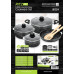 Royalford 9pcs Ritz Plus Cookware Set RF12514 Marble Coated and Press Aluminum Body, with Dot Induction Base, Bakelite Handles and Lid Casseroles, Saucepan, Bamboo Kitchen Tools and Fry Pan