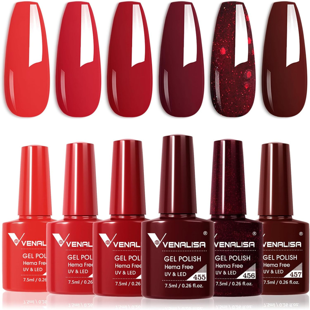 V VENALISA Gel Nail Polish Set, 6 Colors Burgundy Red Gel Po..