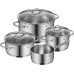 WMF Provence Plus 5-Piece Induction Saucepan Set with Glass Lid, Polished Cromargan Stainless Steel, Saucepan Set, Uncoated