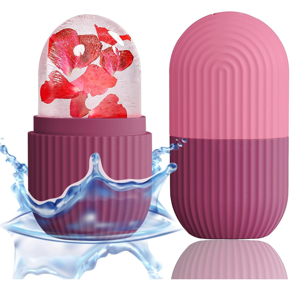 XHJRI Ice Face Roller Massager,Ice Cube Roller for Face, Eyes and Neck Naturally Conditioning and Skin Care,De-Puff Eye Bags,Reduce Migraine Pain,Reusable Massage Silicone Ice Mold (Rose)