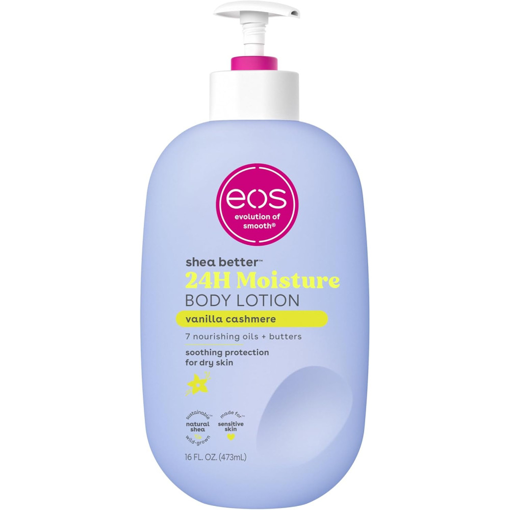 eos Shea Better Body Lotion- Vanilla Cashmere, 24-Hour Moisture Skin Care, Lightweight & Non-Greasy, Made with Natural Shea, Vegan, 16 fl oz