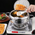 7.8 Inch Stainless Steel Deep Frying Pan for Outdoor Use, Japanese Tempura Dish Pan with Lid, Stainless Steel with Temperature Control and Oil Drain Holder, Suitable for Frying French Fries, Chicken and Other Foods