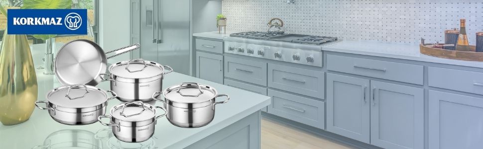 Korkmaz-Alfa-9-Pieces-Stainless-Steel-Cookware-Set-Induction