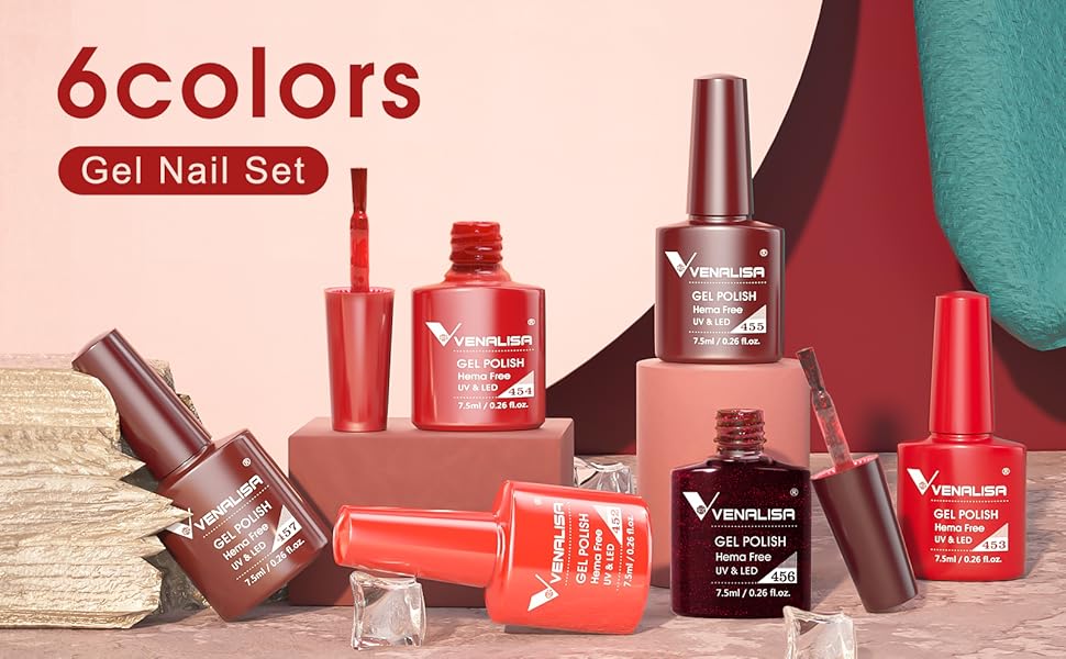 V-VENALISA-Gel-Nail-Polish-Set-6-Colors-Burgundy-Red-Gel-Pol