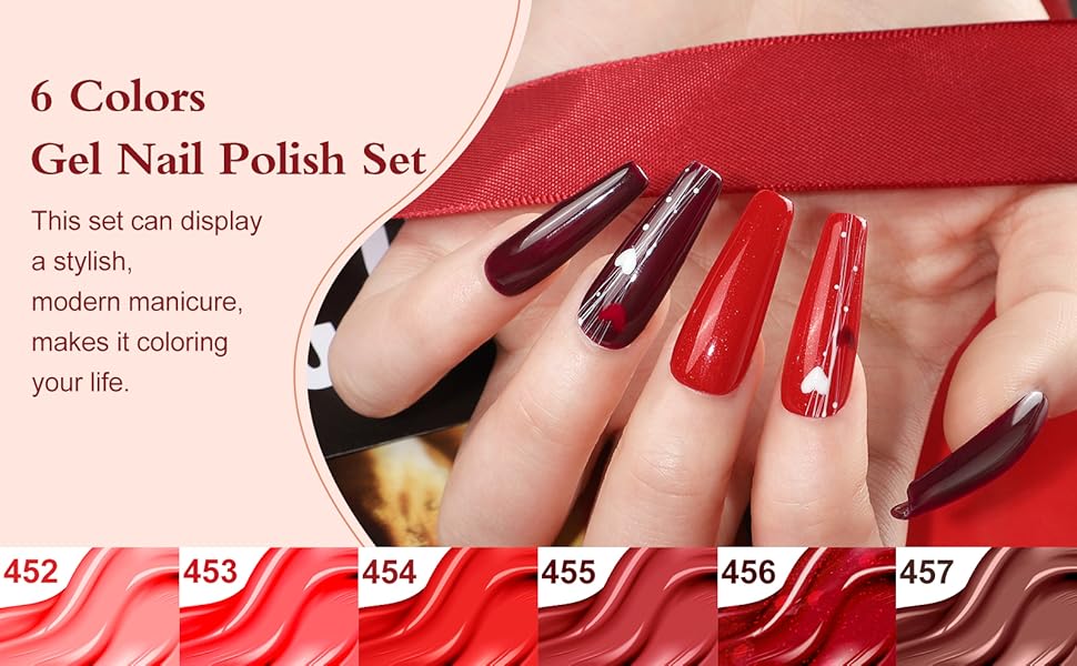 V-VENALISA-Gel-Nail-Polish-Set-6-Colors-Burgundy-Red-Gel-Pol